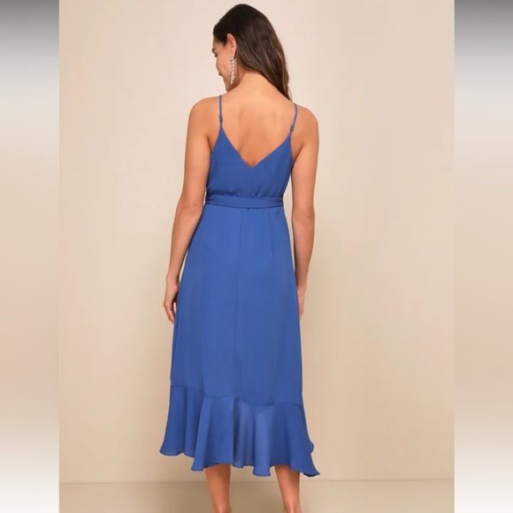 Lulus Blue Ruffled Midi Wrap Dress - Picture 7 of 10